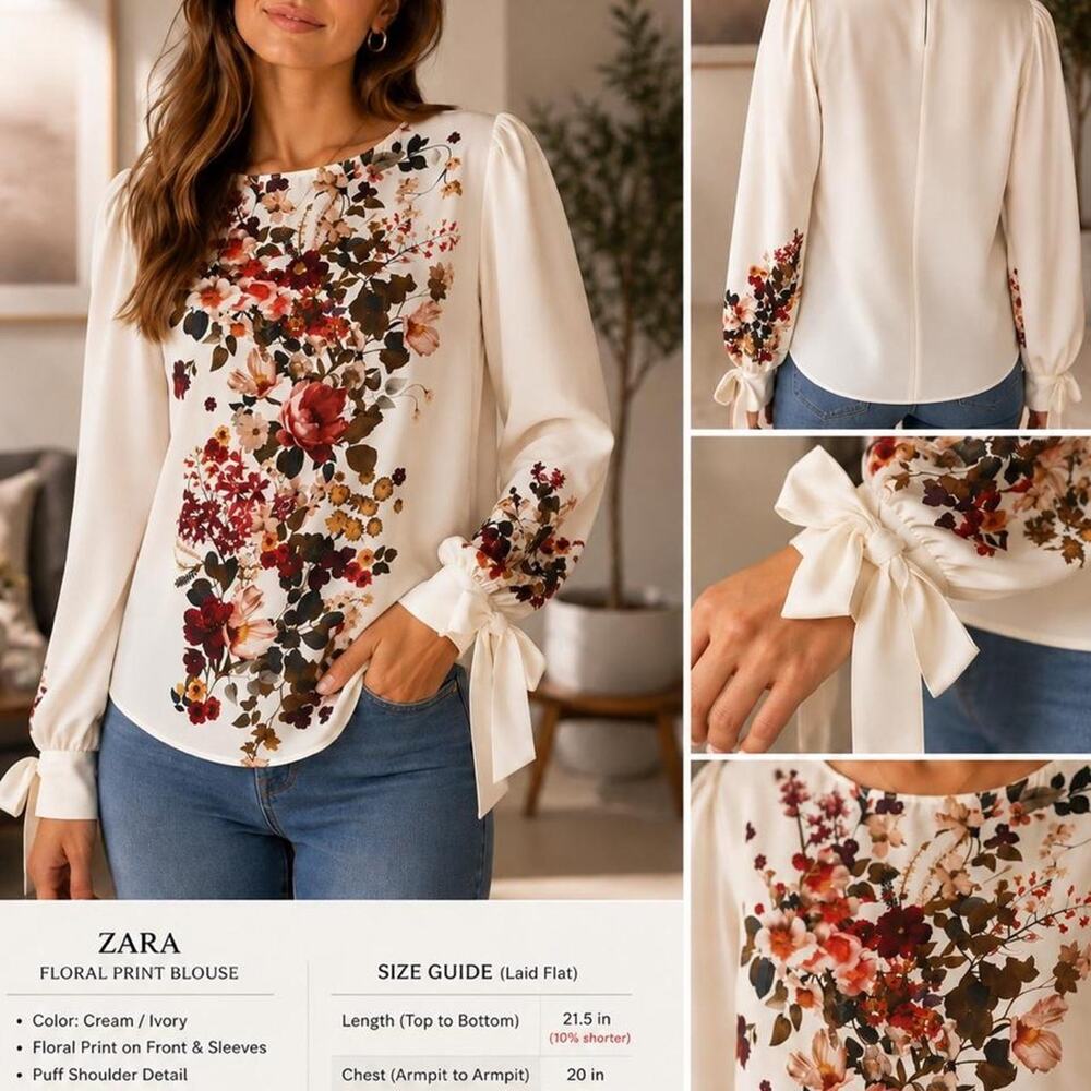 🍂🍁Beautiful fall design 🍁NWT Zara Floral Print Blouse – Size Medium 🌸